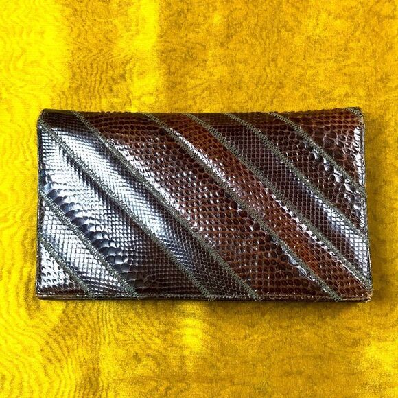 VTG Bogs By Varon Pithon & Snakeskin Clutch Women Bag - Picture 12 of 12